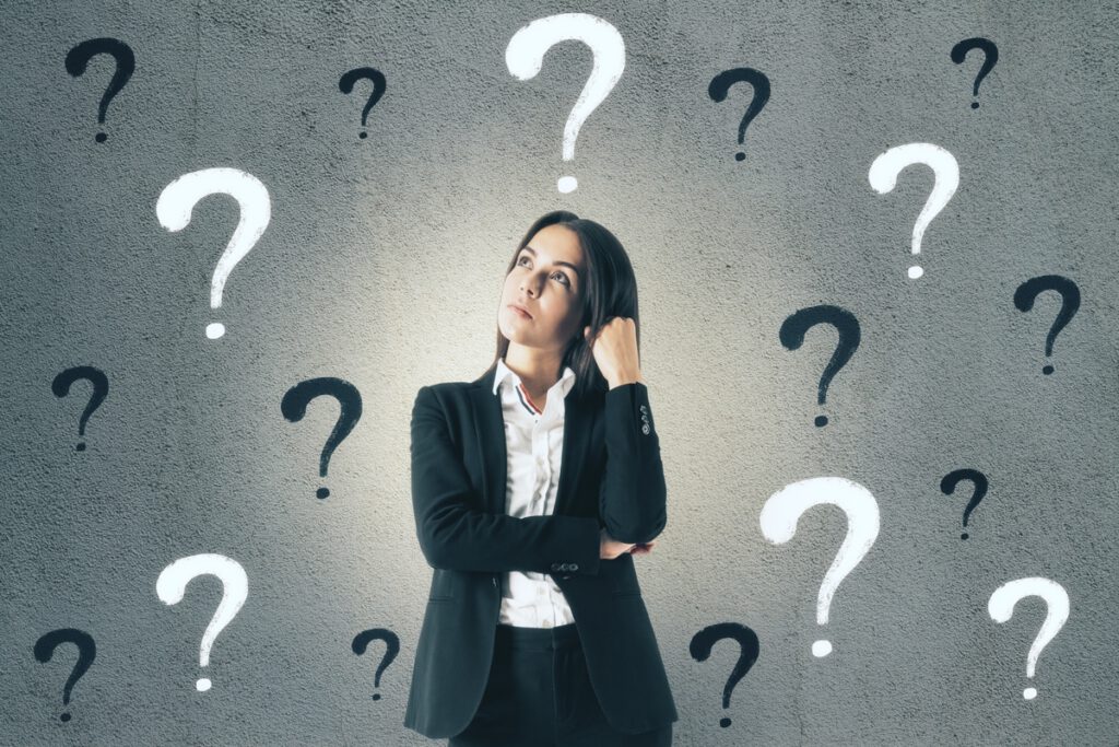 Woman-and-question-marks Woman and imagined Question Marks. Where will you be in 6 months ?